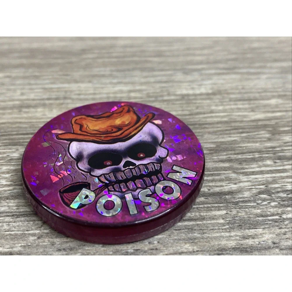 Vintage Poison Pog Slammer‎ Plastic Holographic Skull In Cowboy Hat